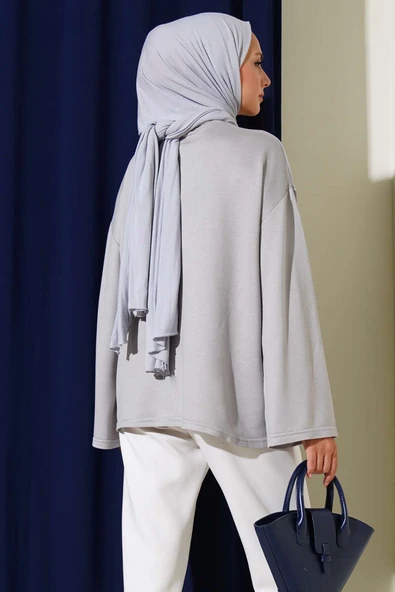 Loyşa Düşük Omuz Basic Tunik Gri - Resim 3