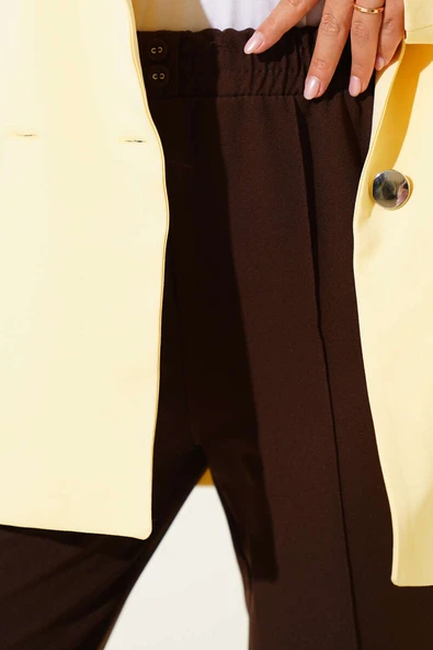 Dar Paça Bel Lastikli Çımalı Pantolon Kahve - Resim 4
