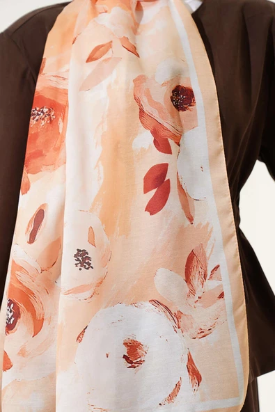 Retro Rose Desen Şal Somon - Resim 4