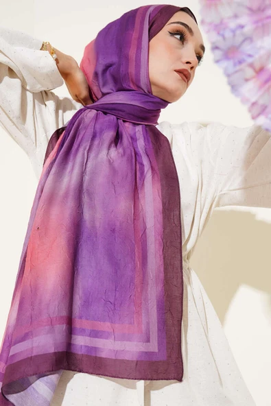 Batik Desen Bambu Kraş Şal Mürdüm - Resim 2