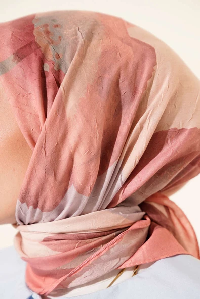 Çiçekli Şeritli Bambu Kraş Eşarp Yavru Ağzı - Resim 4