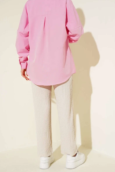 Beli Lastikli Gofre Pantolon Taş - Resim 3