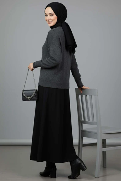 Salaş Yumoş Triko Kazak Füme - Resim 3