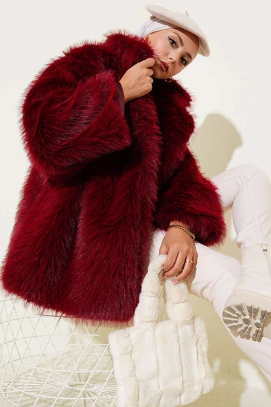 Düğmesiz Astarlı Kürk Bordo ürün görseli 1