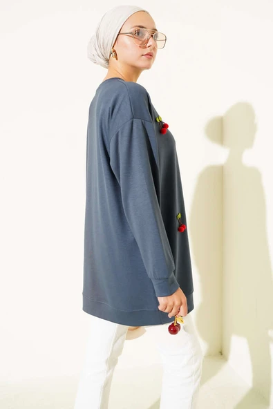 Kiraz Salkım Detaylı Tunik Füme - Resim 3