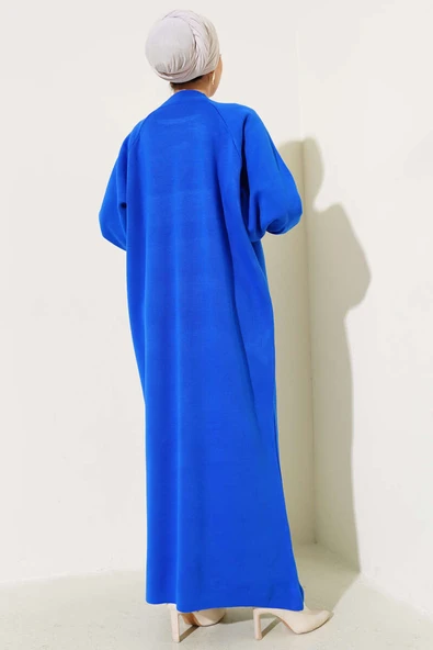 Balon Kol Triko Elbise Saks - Resim 3