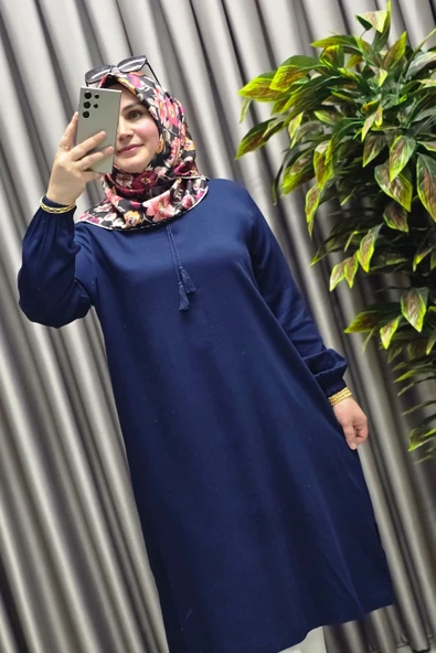 Kadın Tesettür Giyim Büyük Beden Tek Renk İpli Tunik - Resim 12