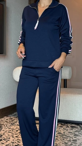 Kadın Uzun Kollu Fermuarlı Viskon Iki Iplik Bluz Ve Pantolon Ikili Takım - Resim 2