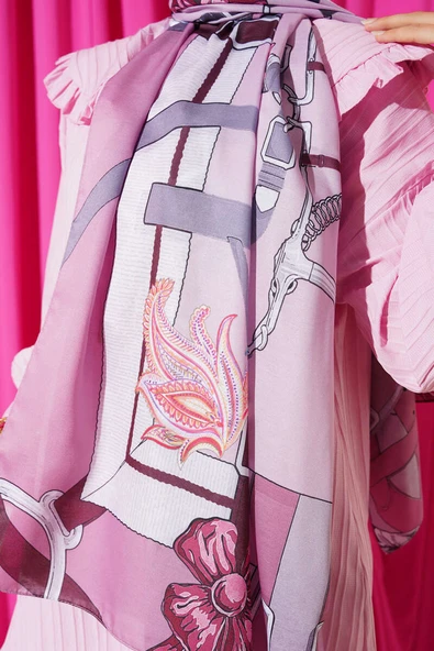 Kemer Desenli Soft Şal Pudra - Resim 4