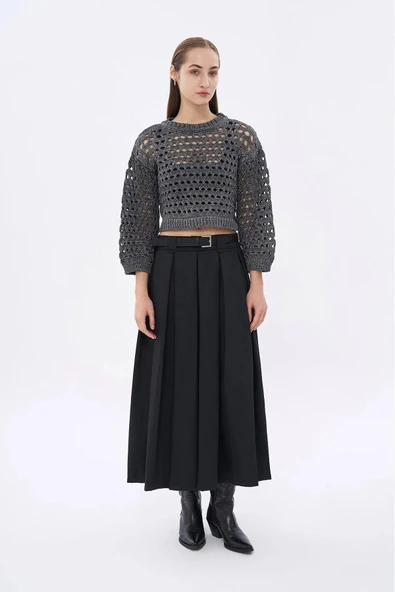 Quzu Sim Detaylı File Kadın Kazak - Resim 2