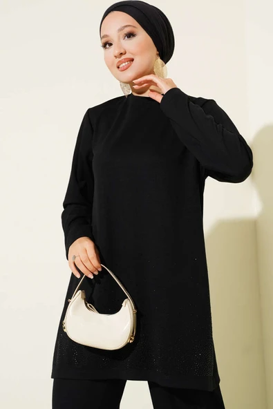 Loyşa Mini Taş Süslemeli İkili Takım Siyah - Resim 2