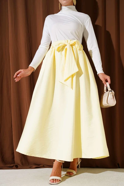 Kendinden Kuşaklı Kloş Etek Sarı ürün görseli 1