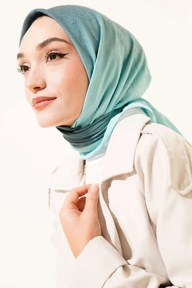 Şeritli Bambu Kraş Eşarp Turkuaz - Resim 2