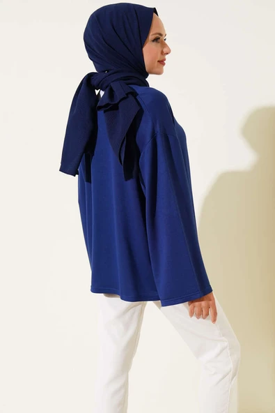 Loyşa Düşük Omuz Basic Tunik Lacivert - Resim 3