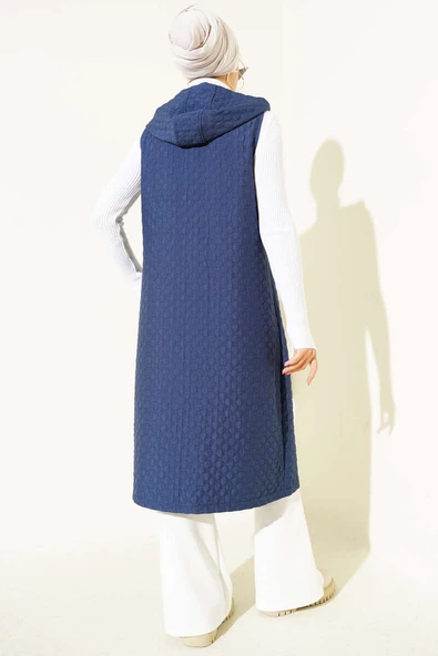 Kapüşonlu Kapitone Yelek Lacivert - Resim 3