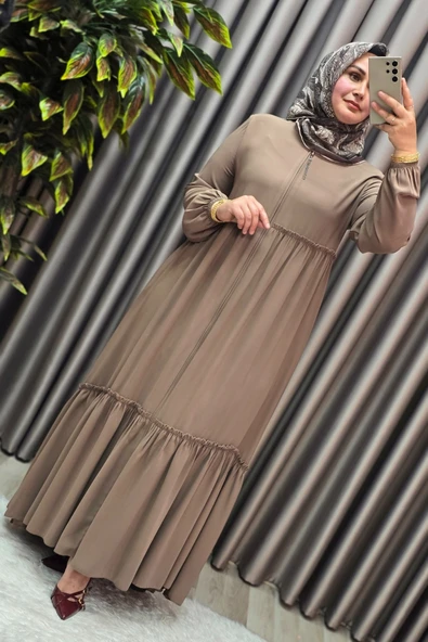 Kadın Tesettür Giyim Büyük Beden İki Katlı Ferace - Resim 10