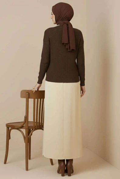 Oversize Triko Kazak Kahve - Resim 3