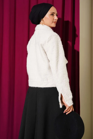 Çift Cepli Fermuarlı Kısa Ceket Bej - Resim 3