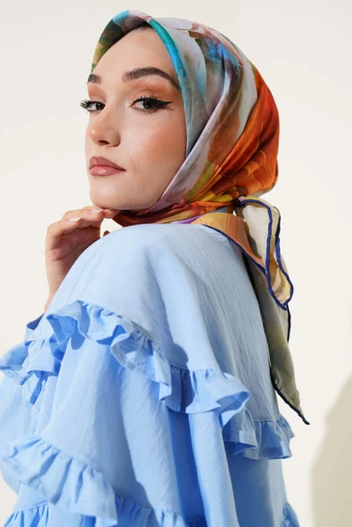 Karışık Ebruli Eşarp Lacivert ürün görseli 1