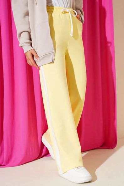 Loyşa Yan Şeritli Bel Lastikli Pantolon Sarı - Resim 2