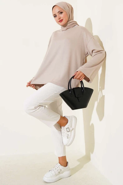 Loyşa Düşük Omuz Basic Tunik Bej - Resim 2