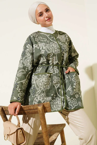 Retro Desen Kapitone Ceket Haki ürün görseli 1