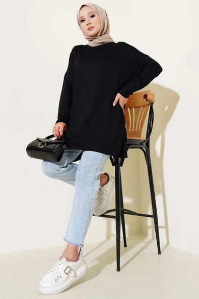 Kalp Detaylı Basic Tunik Siyah - Resim 2