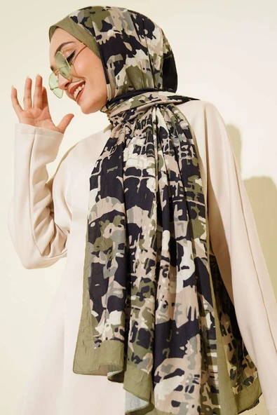 Kamuflaj Desenli Bambu Kraş Şal Yeşil - Resim 2