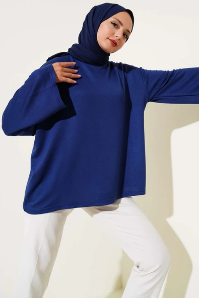 Loyşa Düşük Omuz Basic Tunik Lacivert ürün görseli 1
