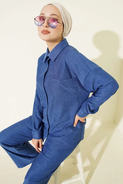 İnce Fitilli Cepli Gömlek İkili Takım Lacivert ürün görseli 1