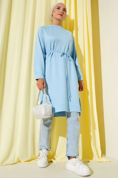 Loyşa İp Kuşaklı Uzun Tunik Mavi ürün görseli 1