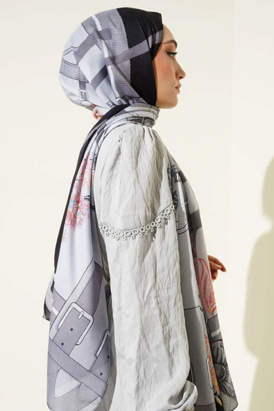 Kemer Desenli Soft Şal Gri - Resim 3