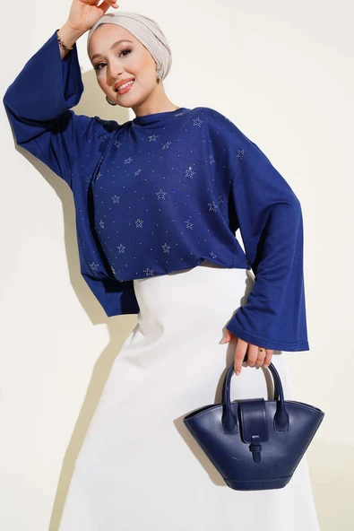 Loyşa Mini Yıldız Taşlı Bluz Lacivert ürün görseli