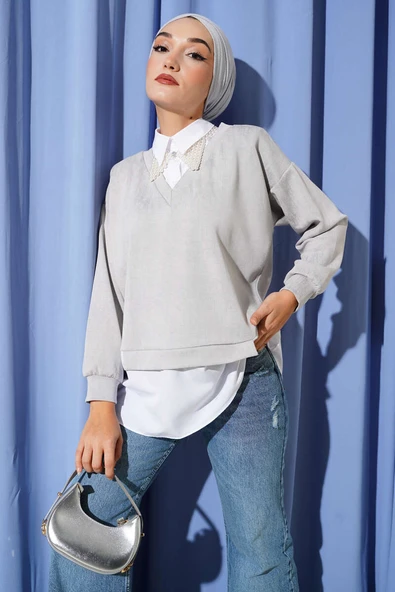 Gömlek Yakalı Granili Tunik Taş ürün görseli