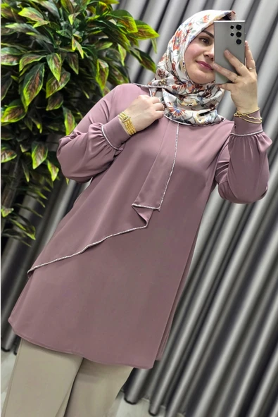 Kadın Tesettür Giyim Büyük Beden Taşlı Abiye Tunik - Resim 9