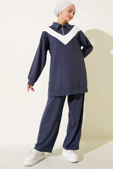 Loyşa Fermuarlı V Şeritli İkili Takım Füme - Resim 2