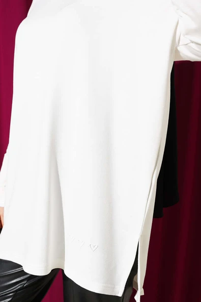 Kalp Detaylı Basic Tunik Ekru - Resim 4