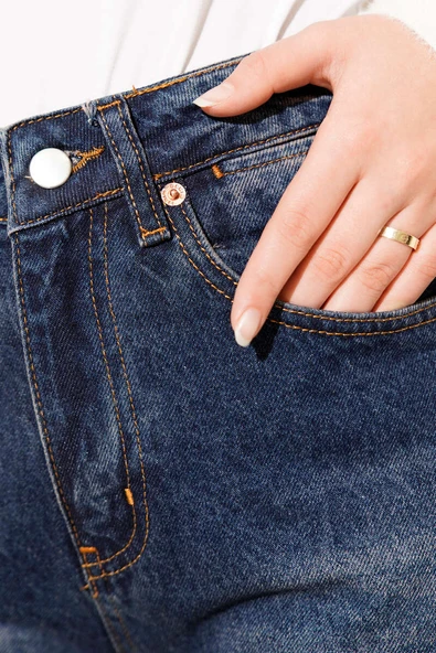 Paça Püskül Detaylı Baggy Pantolon Koyu Mavi - Resim 4