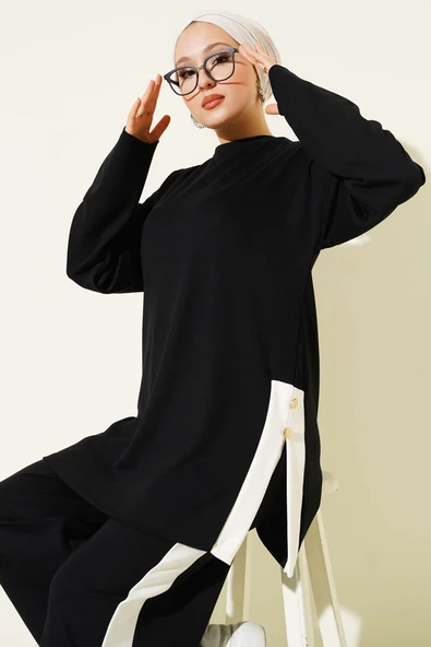 Gold Düğmeli Garnili Loyşa İkili Takım Siyah - Resim 2