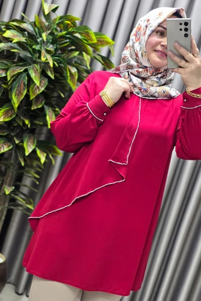 Kadın Tesettür Giyim Büyük Beden Taşlı Abiye Tunik - Resim 11