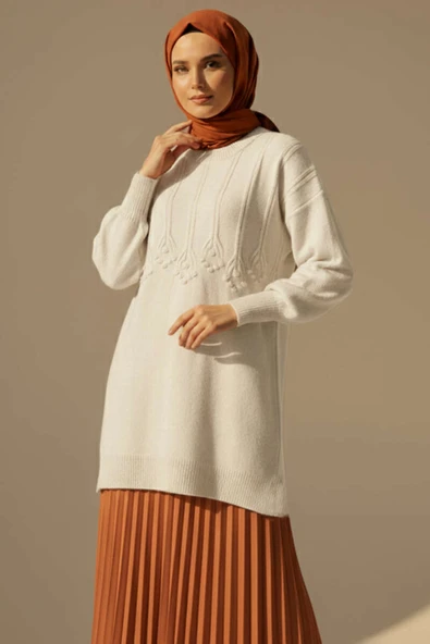 Kabartma Desen Yumoş Triko Tunik Taş - Resim 2