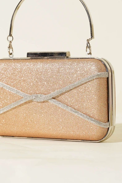 Taşlı Şeritli Abiye Çanta Bakır - Resim 3