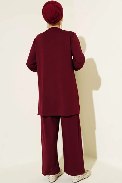 Loyşa Mini Taş Süslemeli İkili Takım Bordo - Resim 3