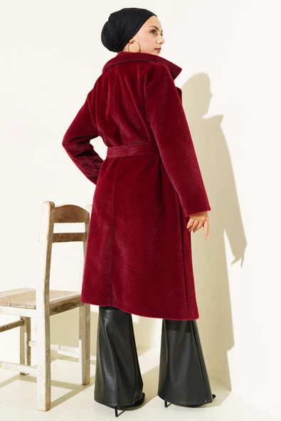 Goldfox Kuşaklı Kaşe Kaban Bordo - Resim 3