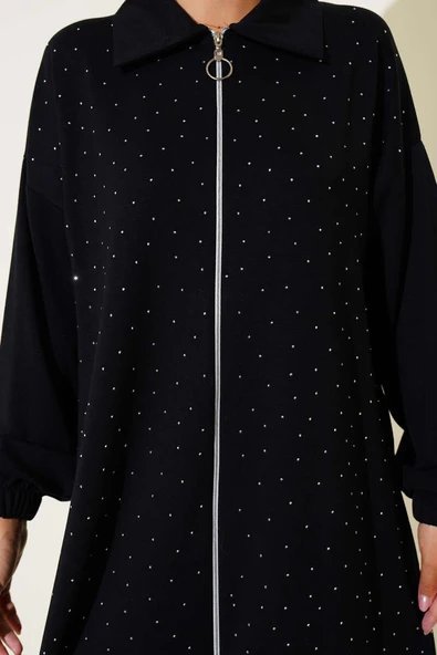 Loyşa Taş Süslemeli Fermuarlı İkili Takım Siyah - Resim 4