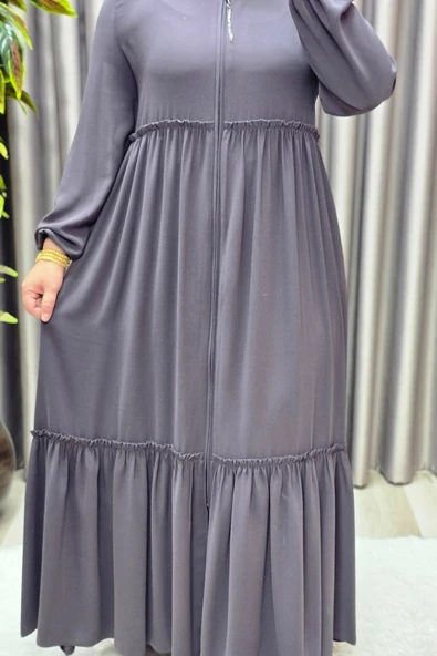 Kadın Tesettür Giyim Büyük Beden İki Katlı Ferace - Resim 9