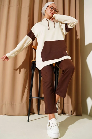 Armalı İki İpli Kapşonlu İkili Takım Kahve ürün görseli 1