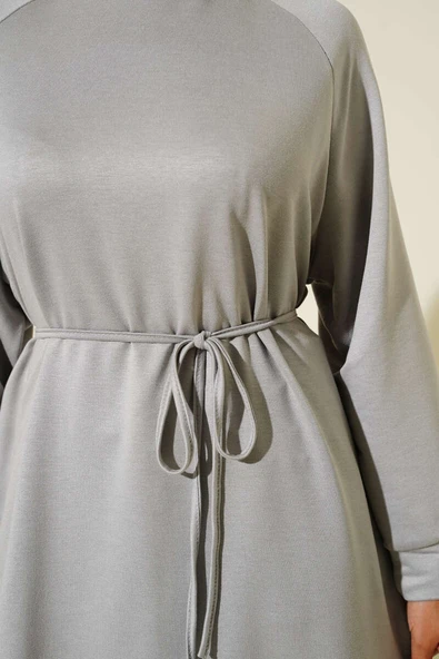 Loyşa İp Kuşaklı Uzun Tunik Gri - Resim 4