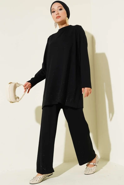 Loyşa Mini Taş Süslemeli İkili Takım Siyah ürün görseli 1