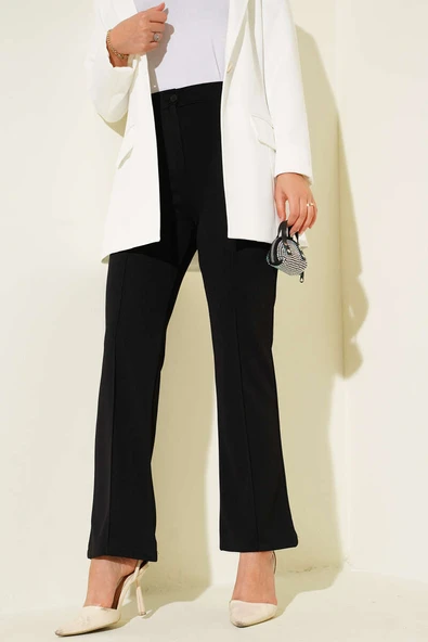 Çımalı Bel Düğmeli Pantolon Siyah ürün görseli 1